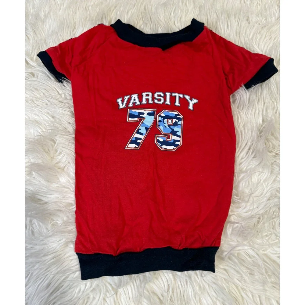 Varsity 79 Dog Shirt Red Camo Print Numbers Sporty Pet Tee